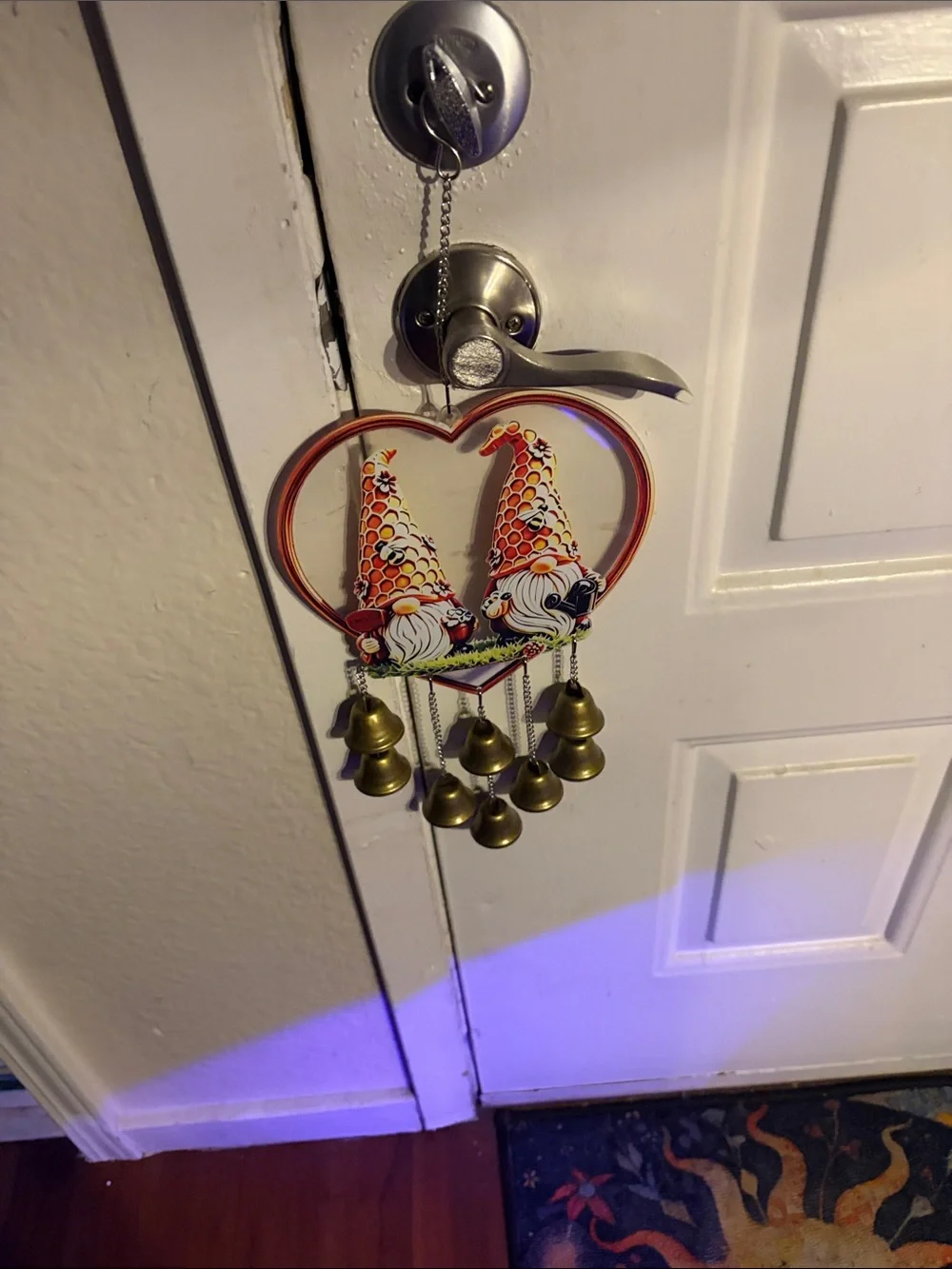 Red Gnome Heart Hanging with Brass Bells